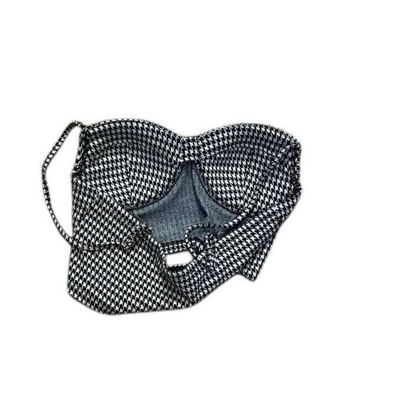 haute monde top L Bustier Black White houndstooth pattern crop strappy retro 90s - Picture 14 of 15